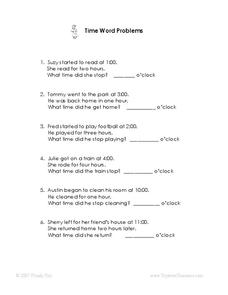 Time Word Problems Worksheet Time Word Problems Worksheet