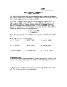 Tolerance Worksheet Tolerance Worksheet