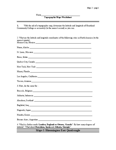 Topographic Maps Worksheet Lesson Plan Topographic Maps Worksheet Lesson Plan