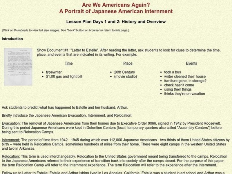 Are We Americans Again? A Portrait of Japanese American Internment Lesson Plan Are We Americans Again? A Portrait of Japanese American Internment Lesson Plan
