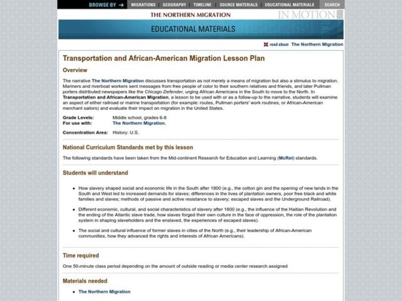 Transportation and African-American Migration Lesson Plan Transportation and African-American Migration Lesson Plan