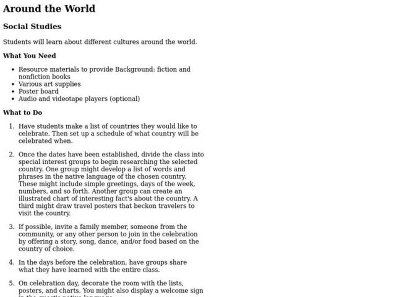 Around the World Lesson Plan Around the World Lesson Plan