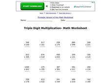 Triple Digit Multiplication- Math Worksheet Worksheet Triple Digit Multiplication- Math Worksheet Worksheet