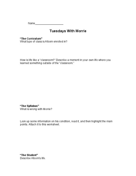 Tuesdays With Morrie Lesson Plan Tuesdays With Morrie Lesson Plan