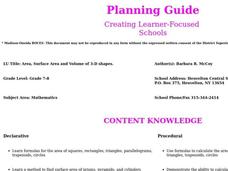 Area, Surface Area and Volume of 3-D Shapes Lesson Plan Area, Surface Area and Volume of 3-D Shapes Lesson Plan