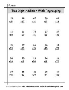 Two-Digit Addition With Regrouping Worksheet Two-Digit Addition With Regrouping Worksheet