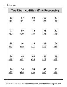 Two-Digit Addition With Regrouping #4 Worksheet Two-Digit Addition With Regrouping #4 Worksheet