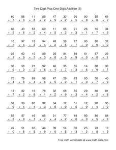 Two-Digit Plus One-Digit Addition (B) Worksheet Two-Digit Plus One-Digit Addition (B) Worksheet