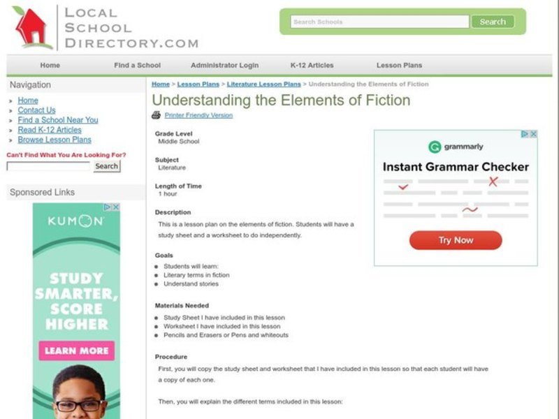 Understanding the Elements of Fiction Lesson Plan Understanding the Elements of Fiction Lesson Plan