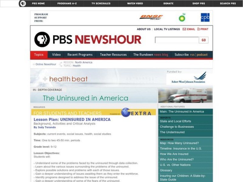Uninsured in America Lesson Plan Uninsured in America Lesson Plan