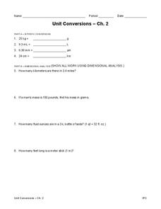 Unit Conversions Worksheet Unit Conversions Worksheet