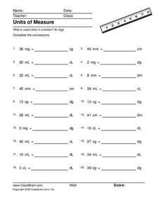 Units of Measure Worksheet Units of Measure Worksheet