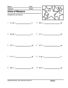 Units of Measure: Feet and Yards Worksheet Units of Measure: Feet and Yards Worksheet