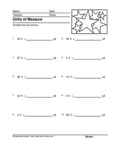 Units of Measure: Feet to Yards Worksheet Units of Measure: Feet to Yards Worksheet