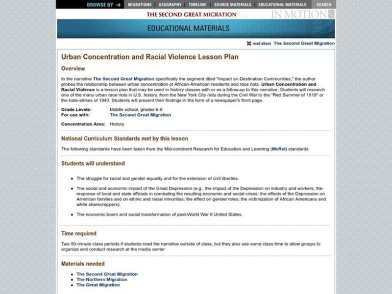 Urban Concentration And Racial Violence Lesson Plan Urban Concentration And Racial Violence Lesson Plan