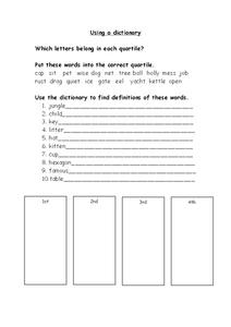 Using a Dictionary Worksheet Using a Dictionary Worksheet