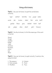 Using a Dictionary Worksheet Using a Dictionary Worksheet
