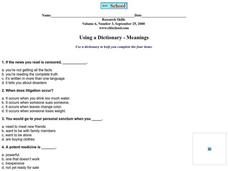 Using a Dictionary - Meanings Worksheet Using a Dictionary - Meanings Worksheet