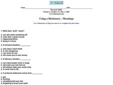 Using a Dictionary - Meanings Worksheet Using a Dictionary - Meanings Worksheet