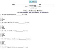 Using a Dictionary - Prefixes Worksheet Using a Dictionary - Prefixes Worksheet