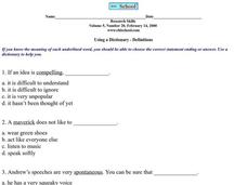 Using a Dictionary- Definitions Worksheet Using a Dictionary- Definitions Worksheet
