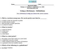 Using a Dictionary- Definitions Worksheet Using a Dictionary- Definitions Worksheet