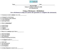 Using a Dictionary--Definitions Worksheet Using a Dictionary--Definitions Worksheet