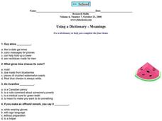 Using a Dictionary--Meanings Worksheet Using a Dictionary--Meanings Worksheet