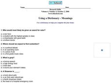 Using a Dictionary--Meanings Worksheet Using a Dictionary--Meanings Worksheet