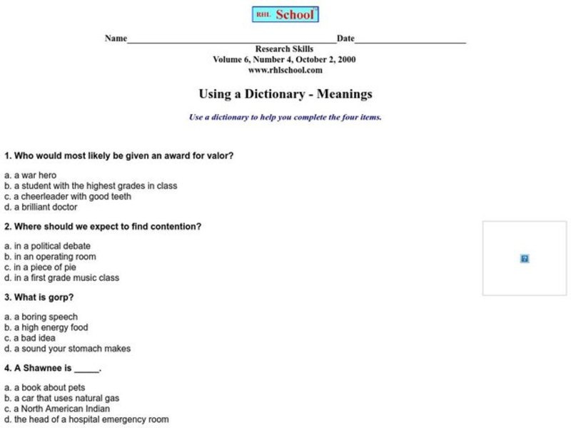 Using a Dictionary--Meanings Worksheet Using a Dictionary--Meanings Worksheet