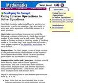 Using Inverse Operations to Solve Equations Lesson Plan Using Inverse Operations to Solve Equations Lesson Plan