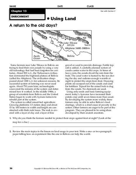Using Land Worksheet Using Land Worksheet