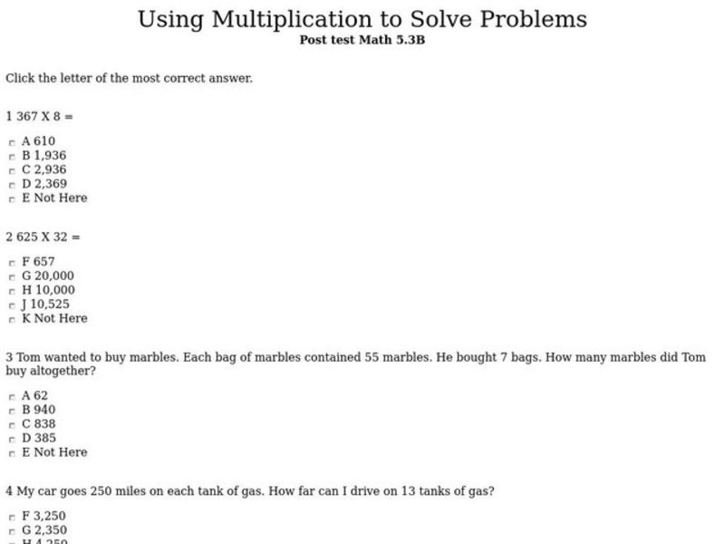 Using Multiplication to Solve Problems Interactive Using Multiplication to Solve Problems Interactive