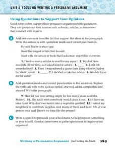 Using Quotations to Support Your Opinions Worksheet Using Quotations to Support Your Opinions Worksheet