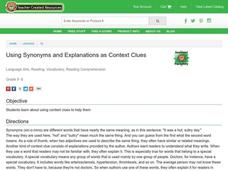 Using Synonyms and Explanations as Context Clues Lesson Plan Using Synonyms and Explanations as Context Clues Lesson Plan