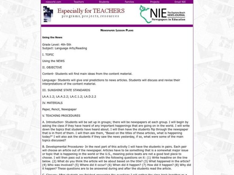 Using the News Lesson Plan Using the News Lesson Plan