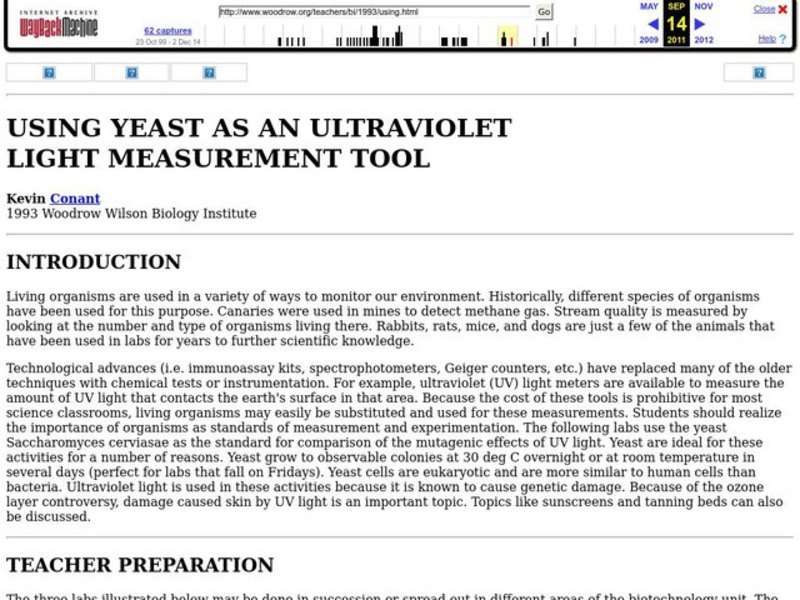 Using Yeast as an Ultraviolet Light Measurement Tool Lesson Plan Using Yeast as an Ultraviolet Light Measurement Tool Lesson Plan