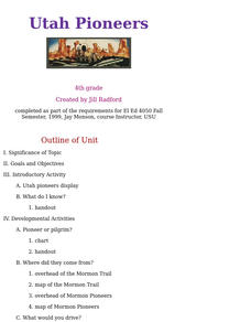 Utah Pioneers Lesson Plan Utah Pioneers Lesson Plan