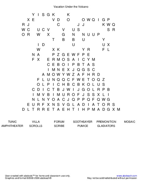 Vacation Under the Volcano Worksheet Vacation Under the Volcano Worksheet