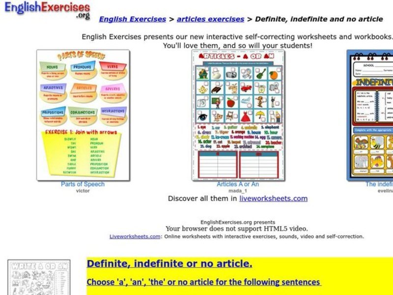 Articles Worksheet Articles Worksheet