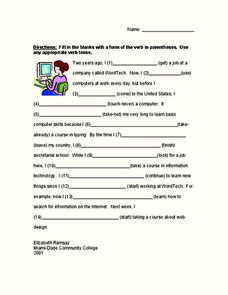 Verb Tenses Worksheet Verb Tenses Worksheet