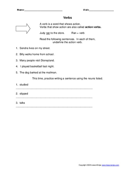 Verbs Worksheet Verbs Worksheet