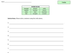 Verbs - Sentence Writing Worksheet Verbs - Sentence Writing Worksheet