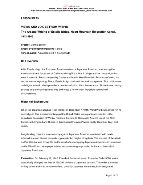 Views And voices From Within Lesson Plan Views And voices From Within Lesson Plan