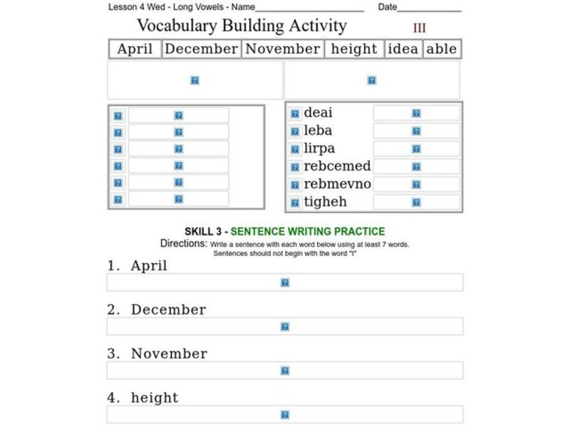 Vocabulary Building: Long Vowels III Worksheet Vocabulary Building: Long Vowels III Worksheet