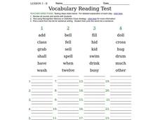 Vocabulary Reading Test Worksheet Vocabulary Reading Test Worksheet