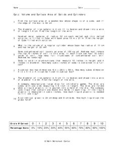 Volume and Surface Area Worksheet Volume and Surface Area Worksheet