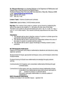 Volumes of Prisms and Cylinders Lesson Plan Volumes of Prisms and Cylinders Lesson Plan