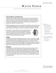 Water Power Lesson Plan Water Power Lesson Plan
