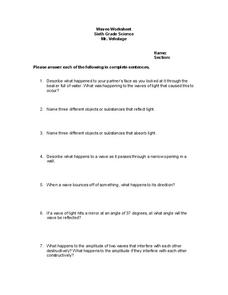 Waves Worksheet Worksheet Waves Worksheet Worksheet